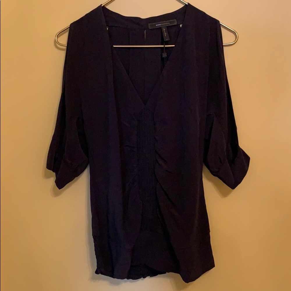 Open shoulder silk blouse